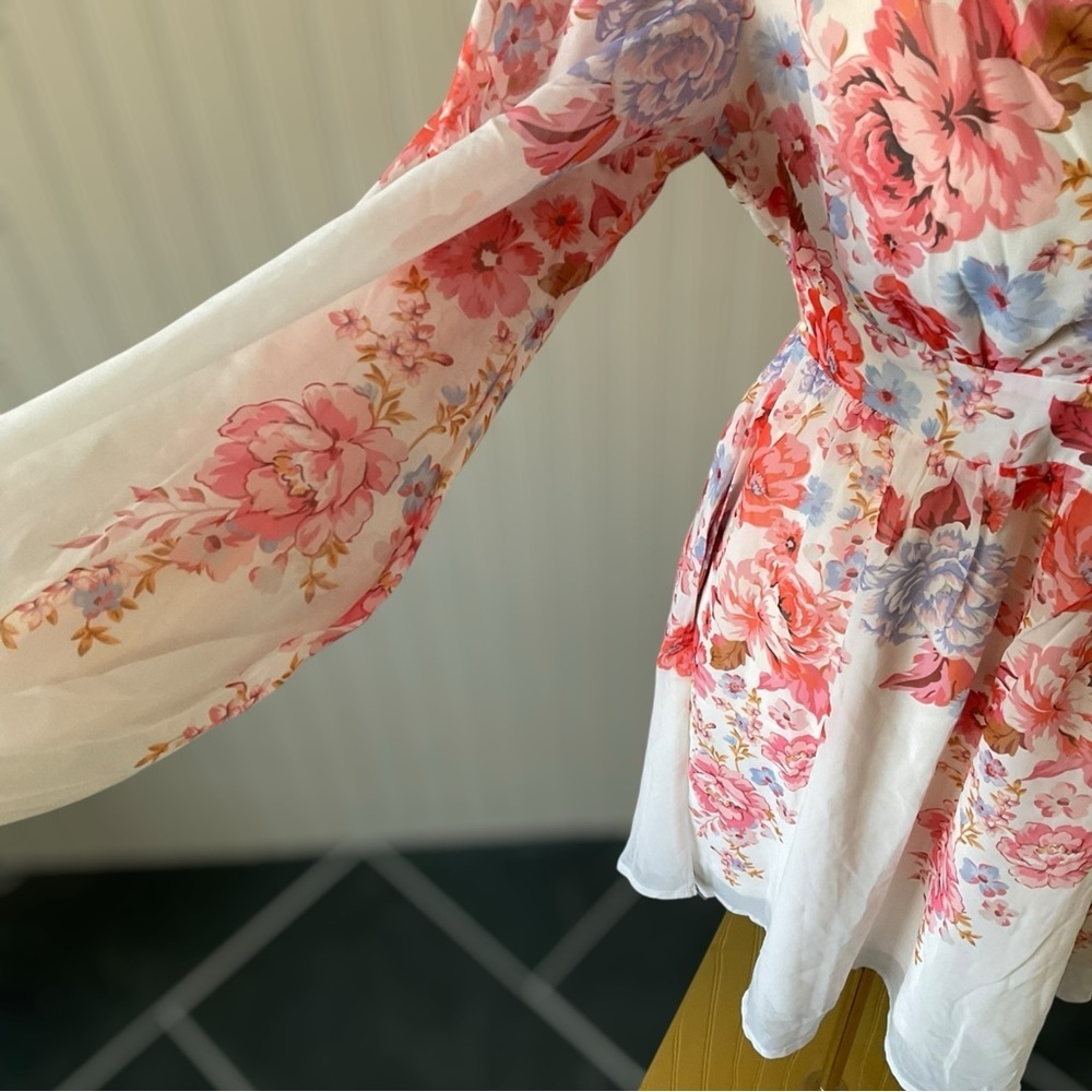 Petal & Pup Floral Chiffon Long Sleeve Mini Dress Small - Picture 3 of 5